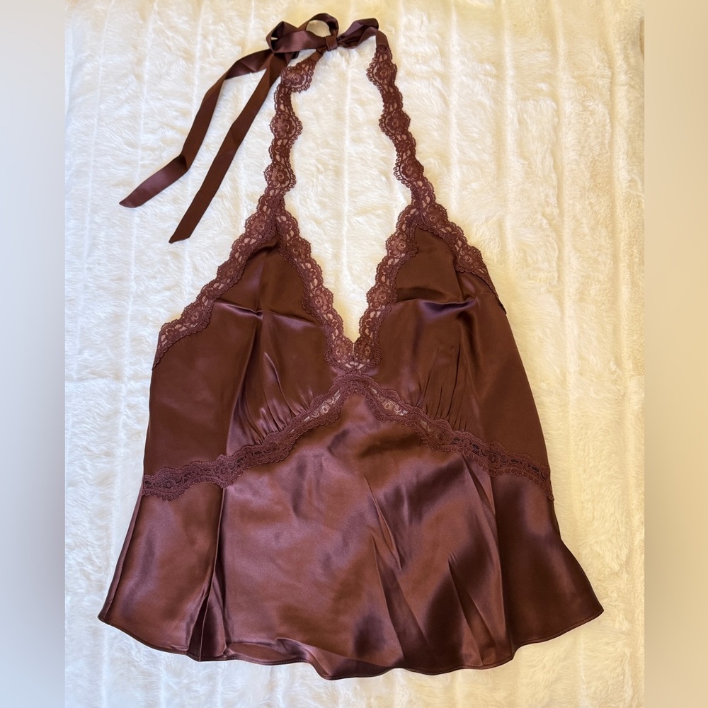 Reformation Chocolate Brown Lace Trim Silk Camisole - Picture 5 of 5